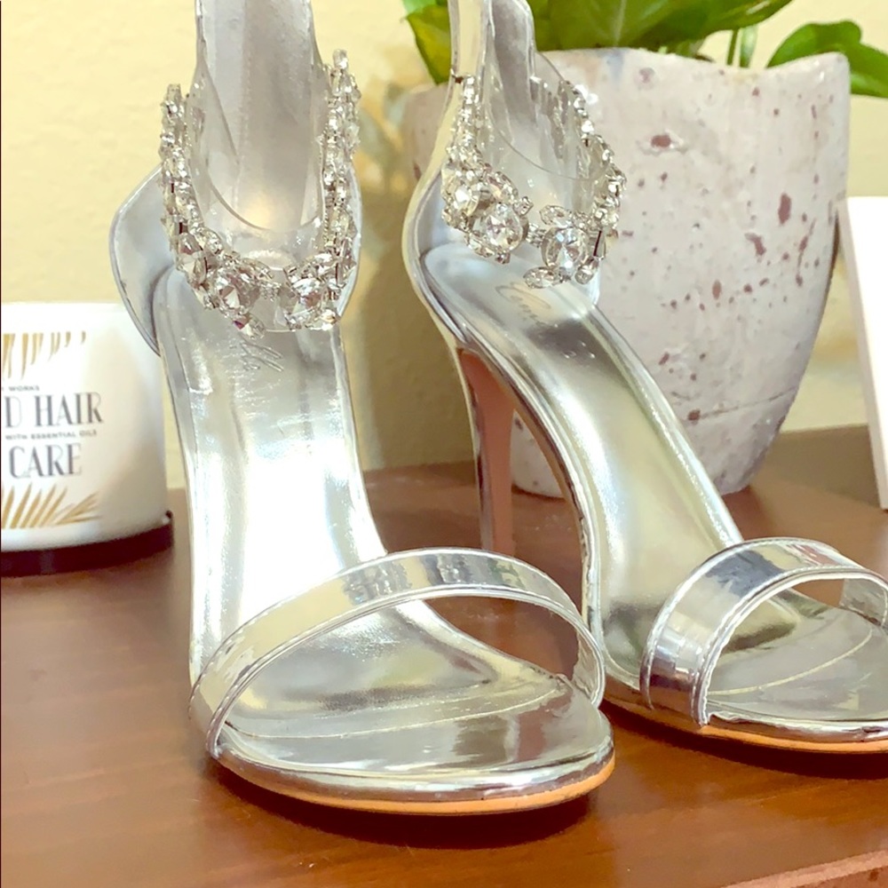 Crystal Silver Ankle Strap Heels